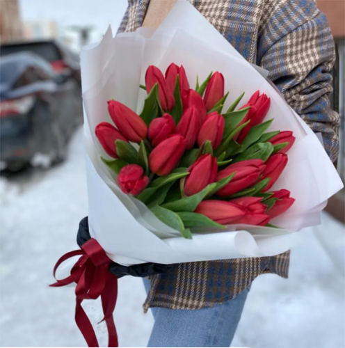 Букет красных тюльпанов в Электрогорске