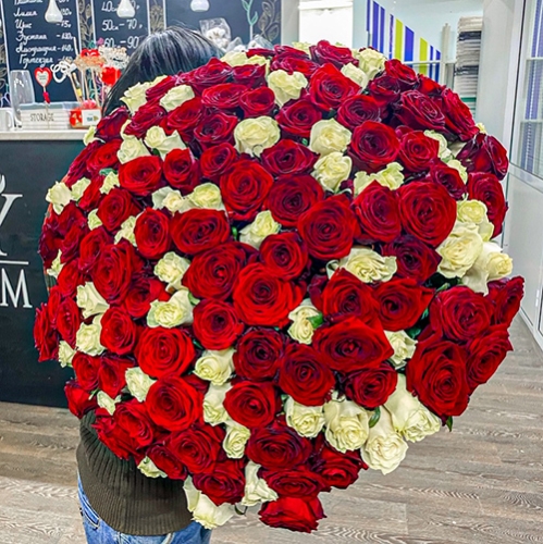 Букет 151 роза красный и белый микс (60 см) в Электрогорске
